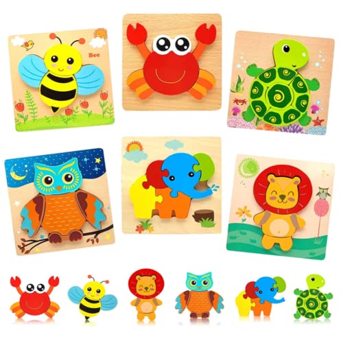 AM ANNA Wooden Puzzles for Toddlers 1-3 Year Old Girl Toy, Baby Montessori Toys 12-18 Months Birthday Gifts,Wooden Animal Puzzles Toy Life Learning Educational Preschool Toys - 6 Pack (6 Pack)