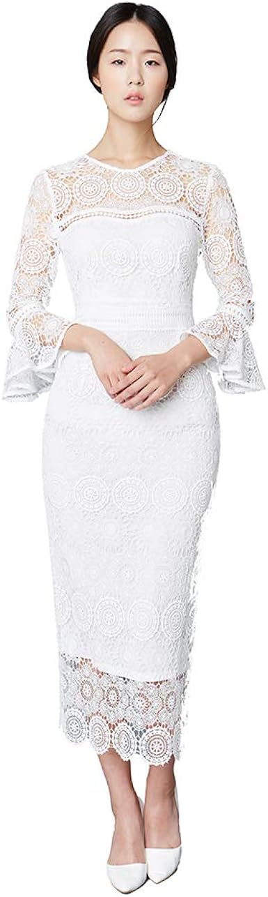 white trumpet sleeve dress