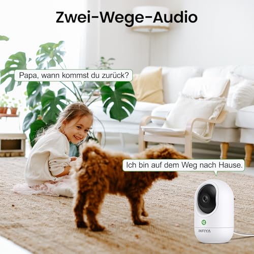 INFIYA 2K Indoor Surveillance Camera, Baby Monitor with Camera, WiFi Indoor Camera, Dog Camera with App, One-Touch Call, Automatic Tracking, Night Vision, Motion Detection