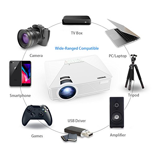 SPACEKEY Mini Portable Projector Multimedia Home Theater Video Projector Support 1080P with HDMI, USB, VGA, AV Ports for Home Cinema, White