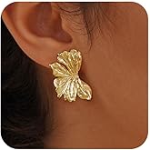 SELSHE Chunky Gold Earrings for Women,Big Flower Earrings Dainty 14K Gold Plted Dangle Stud Earrings Hypoallergenic Statement Earrings for Women Trendy Chunky Gold Jewelry