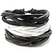 KONOV 3pcs Mens Womens Leather Bracelet, Surfer Wrap Bangle, fit 8-9 inch, Black Brown White