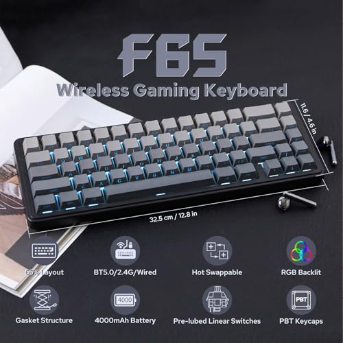 EPOMAKER x Aula F65 65% Wireless Mechanical Keyboard, Hot Swappable Gasket Custom Gaming Keyboard with Five-Layer Padding, RGB Backlit, Bluetooth/2.4GHz/USB-C (Black, Reaper Switch)