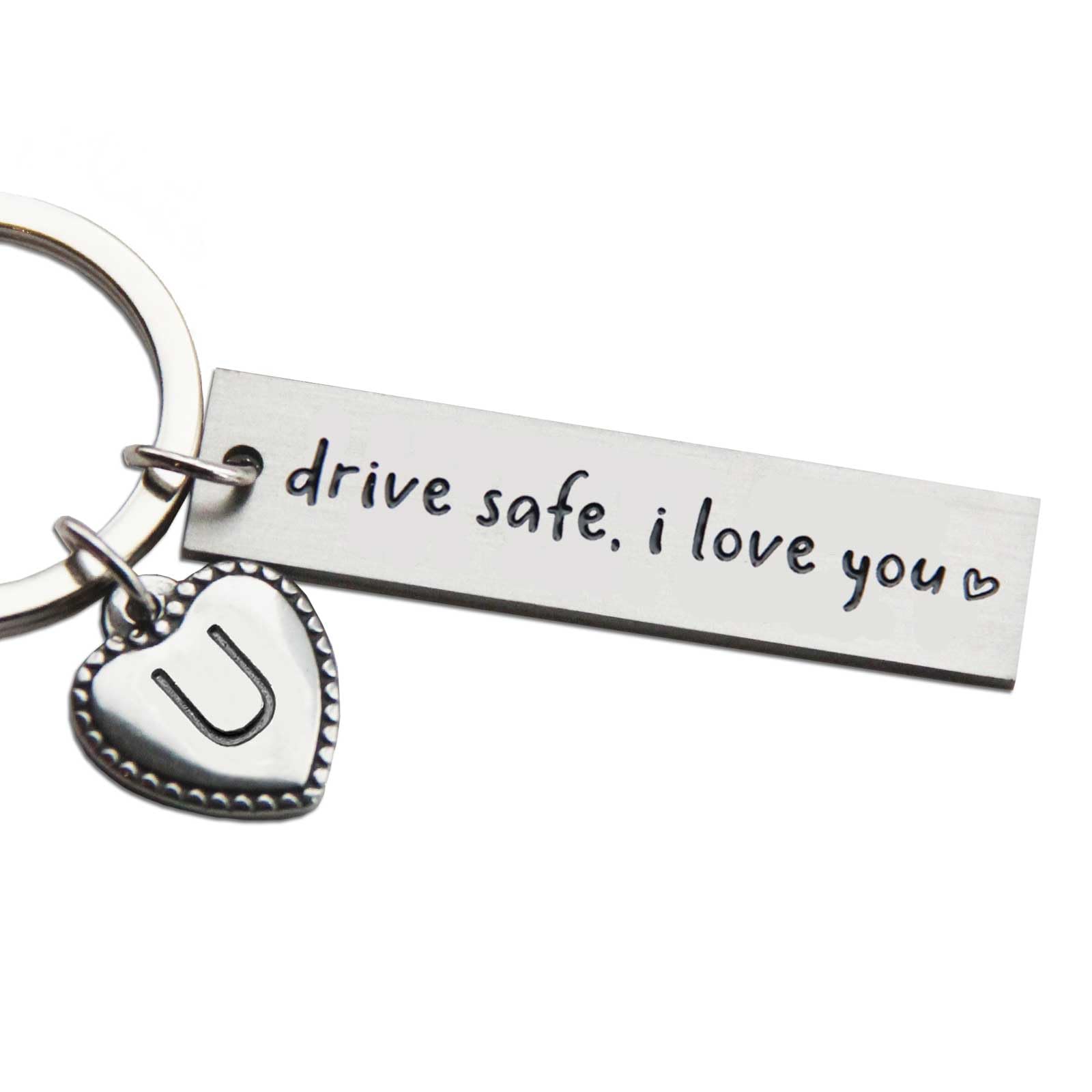 Personalized Initial Key Chain Gift, Drive Safe I