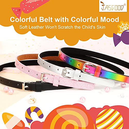 4 Pack Kids Belt Fashion Glitter Belt, JASGOOD Cute Shiny PU Leather Belt for Girls and Boys.