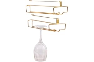 GLOBLELAND 2 Pack Wine Glass Holder Under Shelf Cabinet Gold Wine Glass Rack Stemware Rack Hanging Stemware Holder Metal Orga