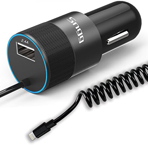 iPhone Car Charger, Sngg 4.8A Lightning Car Charger with 4.5 FT Coiled iPhone Cable for iPhone X/8/8 Plus/7/6/6S Plus 5S 5 5C SE,iPad and More,with Extra USB Port