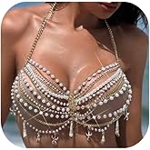 Gold Conch Starfish Tassel Bra Chain Jewelry Multilayered Beads Chest Chain Summer Beach Pearl Lingerie Chain Sexy Pearl Body Jewelry for Women