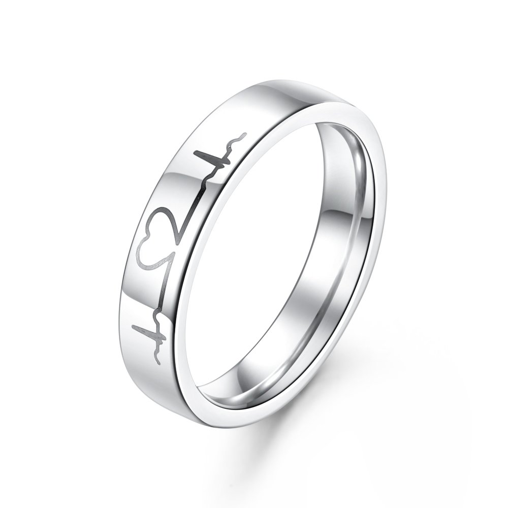GAGAFEEL 4mm Men Women Wedding Ring Heartbeat Titanium High Polished Promise Band Rings Edge Comfort Fit (4mm, 7)