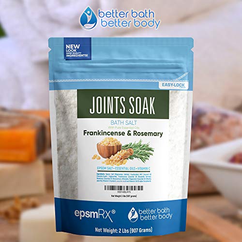 Joints Soak Bath Salt 32 Ounces Epsom Salt with Rosemary, Frankincense and Peppermint Essential Oils Plus Vitamin C and All Natural Ingredients BPA Free Pouch With Easy Press-Lock Seal
