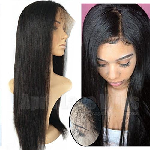[April lace wigs]Brazilian virgin light yaki 150% density 360 frontal Pre Plucked Bleached Knots human hair lace wigs with baby hair natural hairline for black women,with straps and combs (18inches)