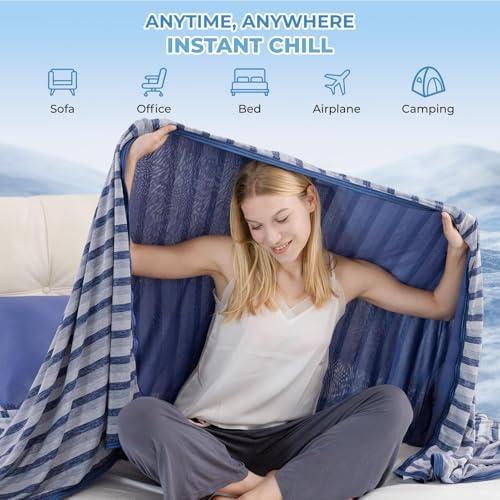 Auemtyn Cooling Blankets for Hot Sleepers Queen Size with Japanese Q-Max>0.5 Arc-Chill Cooling Fiber, Lightweight Breathable Double Sided Cold Tech Summer Blanket for Night Sweats(90"X90",Navy Blue)