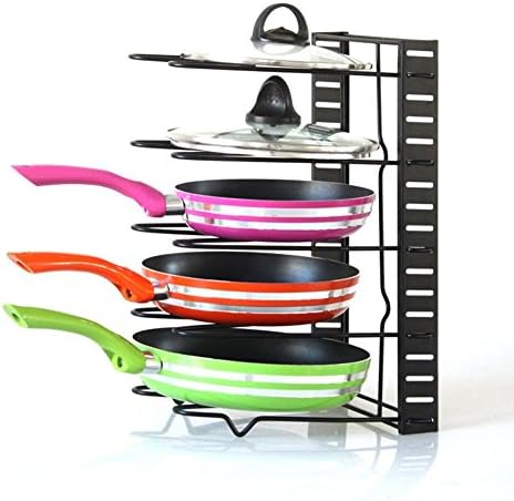 Alfie Adjustable Pan Organizer Rack, Height Adjustable Pot Pan and Lid Organizer Rack, Detachable Cookware Holders with 5 Dividers for Kitchen Cabinet Countertop and Pantry Storage