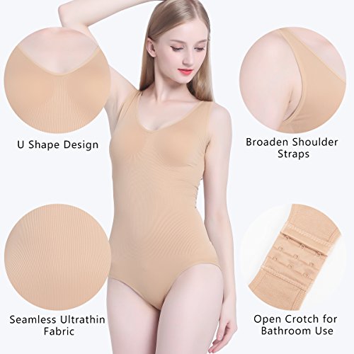 LastFor1 Women's Tank Brifes Seamless Slimming Shapewear Tummy Control Bodysuit (M, Skin 001)