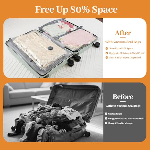 SOUNDCOUS Travel Vacuum Storage Bags for Clothing with Portable Electric Pump, 12 Pack Space Saver Vacuum Storage Bag, Compression Packing Bag for Clothes Luggage & Suitcase