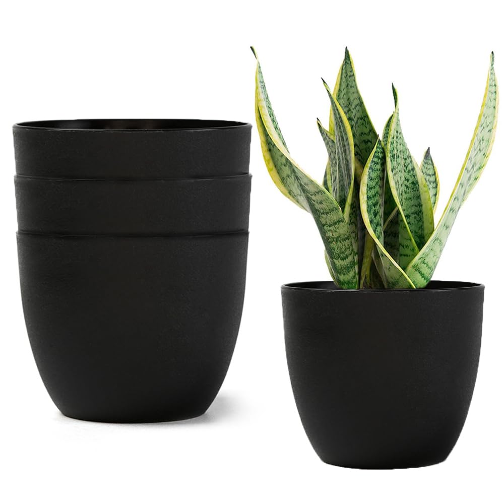 20cm Plant Pots Indoor Plant Planters - Set of 3 Modern Decorative Plastic Planters Indoor/Outdoor Plant Flower Pots with No Drainage Holes Windowsill Holder Balcony Container for Home Deco (Black)