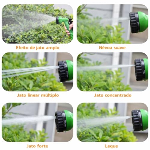 Mangueira Expansível Até 30 Metros Flexível Retrátil com Esguicho para Jardim Quintal Lavagem Carro Casa Leve Compacta Fácil de Guardar Alta Pressão Uso Doméstico (VERDE, 30M)