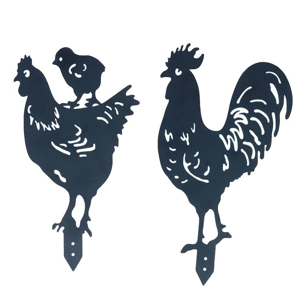 Alnicov Rooster hen Garden Metal Animal Stakes,Chicken Garden Silhouette Yard Art for Lawns Gardens Backyards Decoration Ornament