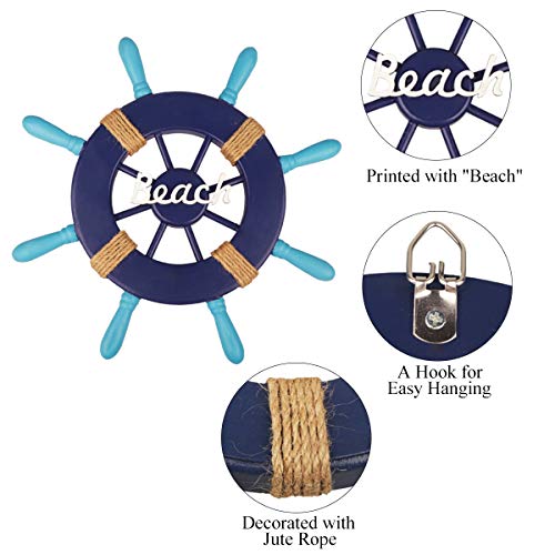 Meching-2-Pack-13-Nautical-Beach-Wooden-Ship-Wheel-and-13-Wood-Anchor-with-Rope-Nautical-Boat-Steering-Rudder-Wall-Decor-Door-Hanging-Ornament-Beach-Theme-Home-DecorationNavy-Blue Meching 2 Pack 13" Nautical Beach Wooden Ship Wheel and 13" Wood Anchor with Rope Nautical Boat Steering Rudder Wall Decor Door Hanging Ornament Beach Theme Home Decoration(Navy Blue)