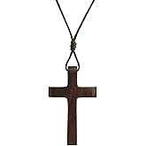 DIYFASH Men's Wooden Cross Necklace Real Handcrafted Ebony Wood Cross Pendants With Leather Necklaces Men's Black Cross Necklaces Christian Baptism Crucifix Pendant for Men