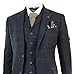 Mens Herringbone Tweed Navy Blue Check 3 Piece Wool Suit Peaky Blinders Tan