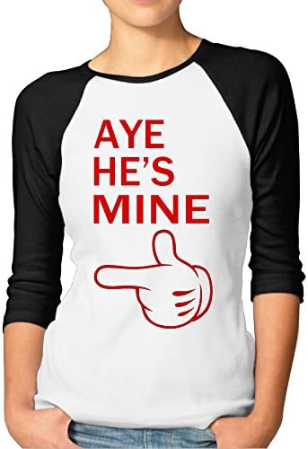 Woman Aye He's Mine Cotton 3/4 Sleeve Raglan Tee Black XX-Large