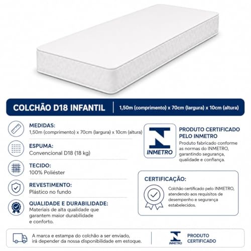 Colchão Espuma D18 150x70 Mini Cama Impermeável Tecido Macio Confortavel cama Montessoriana