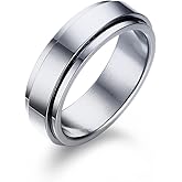 SQKXKLCZ 6mm/8mm Titanium Steel Black/Silver Fidget Ring Stainless Steel Spinner Rings Stress Relieving Anxiety Ring Engagement Wedding Promise Band for Women Men Size 6-13