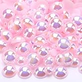 1000PCS Mixed Sizes 3/4/5/6/8/10mm Flatback Half Round Pearls Gems for Crafting, AB Color Pearl Beads Stones for Crafts Jewelry Clothes Shoes Dress Nail Art Making Embellishments (Lt.Light Pink AB)