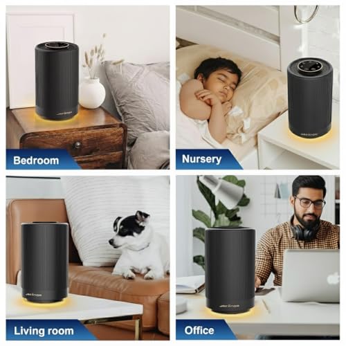 Purificador de Aire Filtro H13 HEPA, Purifica Polvo Alergias Olores, Silencioso 22dB para Recámara Oficina Departamento, Luz Nocturna Regulable (Negro)