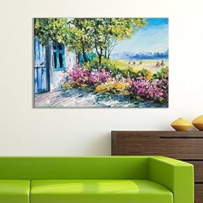 Canvas Wall Art of Small House on Beautiful Flowery Plain Oil Painting | 12" x 18"