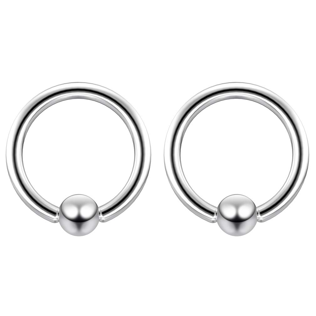 Evonix 2pc Surgical Steel 16mm Ball Closure Ring Captive Bead Piercing Lip Tragus Septum Cartilage Navel Forward Helix Rook Nose Navel Bar Banana Conch - 8mm