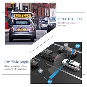 CHORTAU Dash cam auto Telecamera per Auto da 7 pollici Touchscreen Full HD 1080P, Telecamera Grandangolare Anteriore e Telecamera Posteriore impermeabile, con Sistema di Monitoraggio Inverso - immagine 5