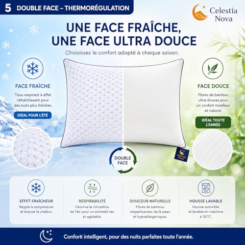 Celestia Nova Ergonomic Cervical Memory Foam Pillow – Adjustable Orthopaedic Pillow for Neck Pain and Neck Support – Double Sided Cool – Washable Cover – 60 x 50 cm