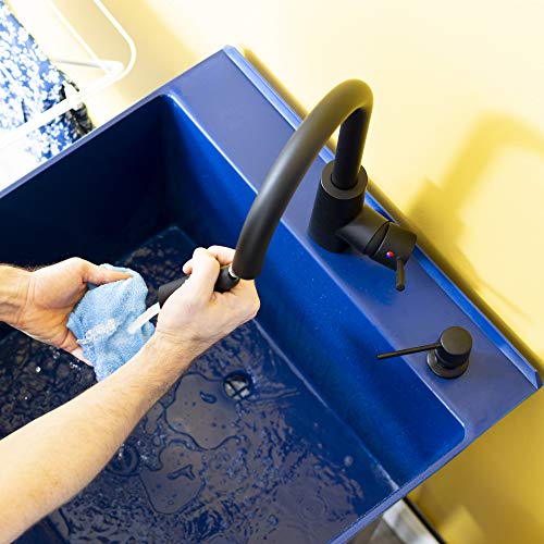 Blue Utility Sink Laundry Tub With High Arc Black Kitchen Faucet By VETTA - Pull Down Sprayer Spout, Heavy Duty Slop Sinks For Washing Room, Basement, Garage, or Shop, Free Standing Tubs - Thumbnail 7