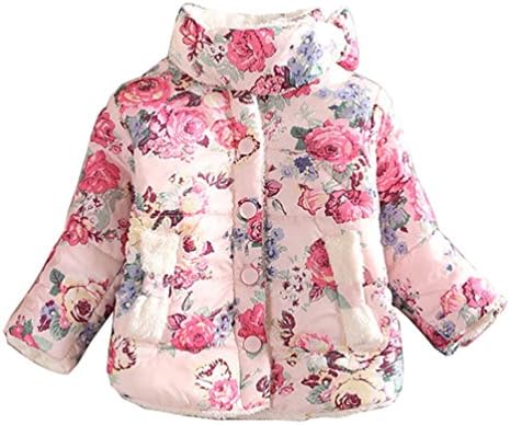 AOWEER Litte Girl Floral High Collar Winter Faux Fur Coat Jacket Outerwear # White2 100