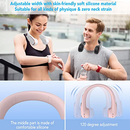 Portable Neck Fan, 5200mAh Bladeless Neck Fan 4 Speeds Adjustment with Digital Display, USB Rechargeable Neck Fans for Women and Men, Great for Home Office Camping Hiking (Pink)