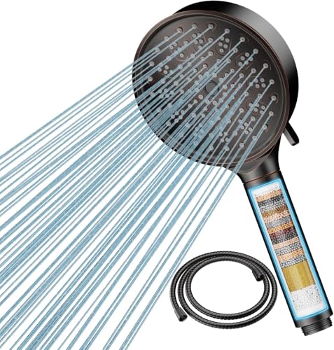 Cobbe Duschkopf mit Filter, Hochdruck Handbrause mit Schlauch, 6 Strahlarten Duschkopf Wassersparend mit Filtration in 20 Schichten, Duschbrause für H
