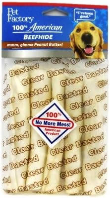 Pet Factory 74855 Clear Basted Peanut Butter Flavor 5" Chip Rolls. 5 Pack. Made in USA
