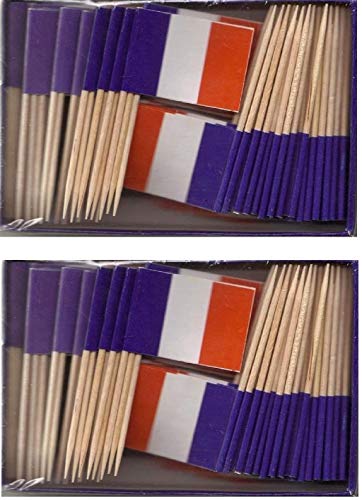 2 Boxes of Mini France Toothpick Flags, 200 Small French Flag Toothpicks or Cocktail Sticks & Picks