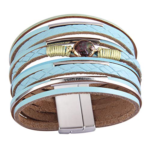 AZORA Leather Wrap Bracelets for Women Goldplated Metal Crescent Cuff Bracelet with Magnetic Buckle Casual Bohemian Wrist Bangle Jewelry Gift for Ladies Teen Girls Sister Mum