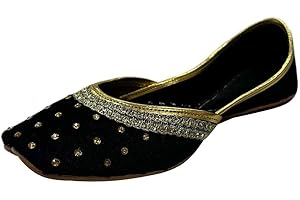 Step n Style Handmade Women Velvet Punjabi Jutti Ethnic Flat Shoes – Gold Traditional Indian Footwear for Casual & Festive We