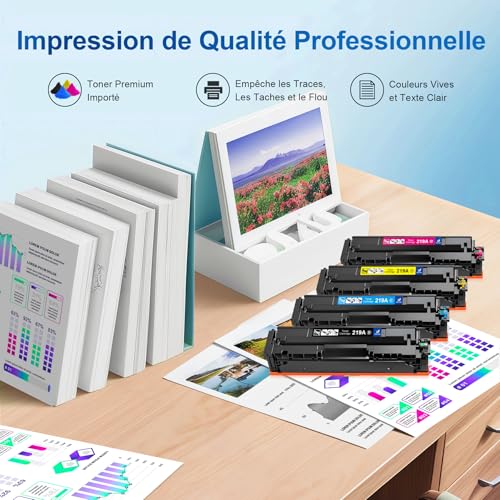 219A avec Puce Compatible pour HP 219A 219X Toner pour HP Color LaserJet Pro MFP 3302fdw 3302fdwg 3302sdw 3302sdwg 3302fdn 3302fdng 3202dw 3202dn W2190A W2190X (4-Pack, Noir Cyan Jaune Magenta)