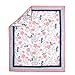 Coral Pink, Navy Blue and Grey Floral Print Baby Crib Quilt by The Peanut Shell