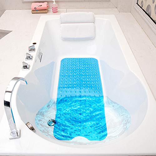 MEMX Bath, Shower, Tub Mat, 40x16, Machine Washable, BPA Free, Phthalate Free, Latex, Bathtub Mats with Drain Holes, Suction Cups, Non-Slip Bathroom Mats, Blue.
