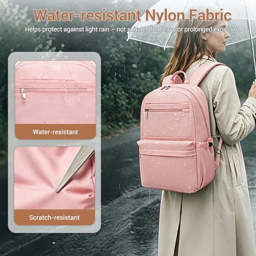 Kono Mochila Escolar Adolescente Mujer Hombre, Mochilas Instituto Ligera Impermeable 15.6 Pulgadas Portátil, Mochila Casual Viaje Trabajo Colegio Universidad (Rosa)