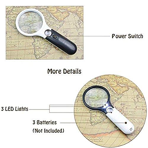 Microscopes & Endoscope,Maserfaliw Magnifier,Beileshi 3X 45X Handheld 3 LED Light Magnifier Reading Magnifying Glass Loupe
