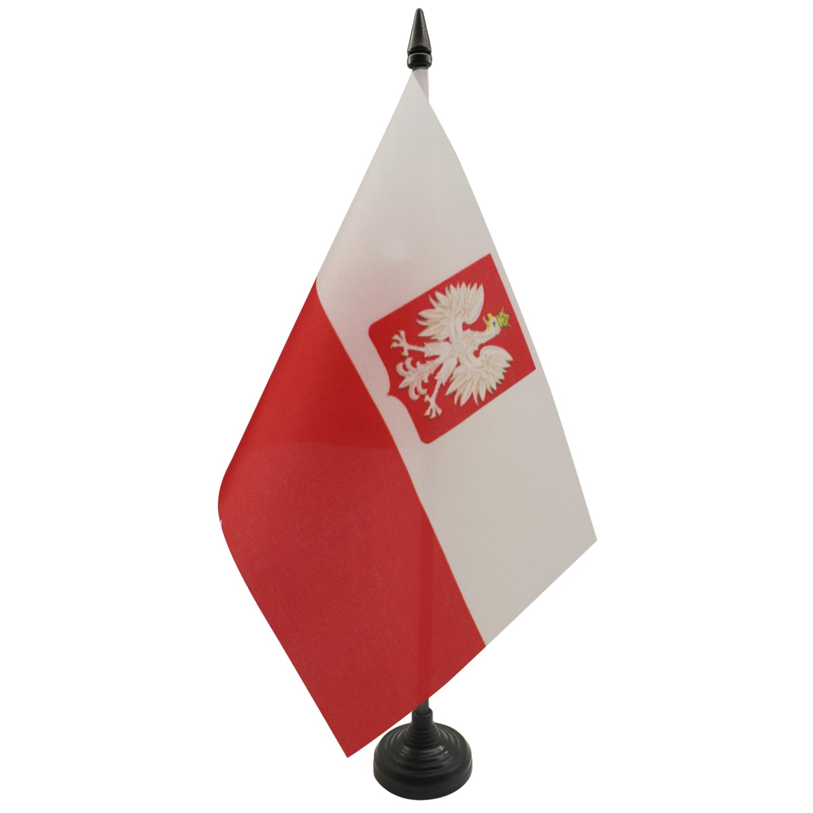 AZ FLAG Poland with eagle Table Flag 5'' x 8'' - Polish coat of arms Office Decoration 100% Polyester 21 x 14 cm - Mini Desk Flag with Pole and Black Plastic Base