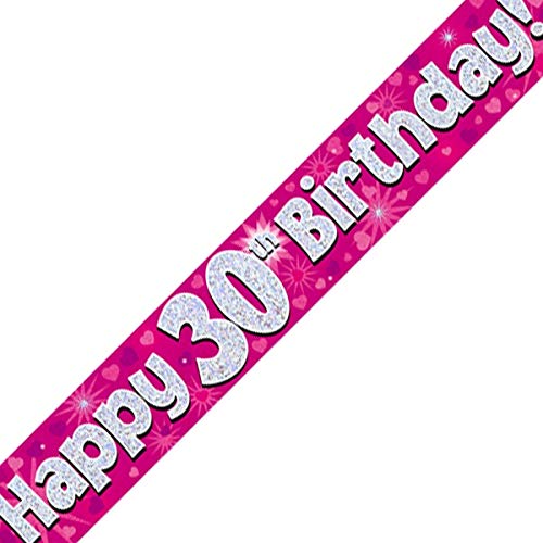 British Ballet® 30th Happy Birthday Banner Pink (2.7m x 13cm) • Dirty Thirty Decoration in Glitter Design • Age 30 Foil Pennant • Women Birthday Supply • Foil Pennant for Indoor & Outdoor Use