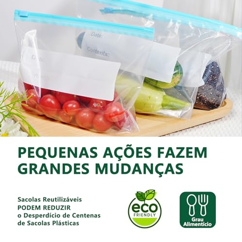 Saco Hermetico 90 Unidades Tamanho Médio, Saco Zip Para Congelar Armazenar e Organizar Alimentos, 23cm x 15cm, com Zip Abre e Fecha, Reutilizável, Livre de BPA, Saquinho Para Congelador